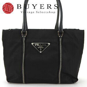 Prada black nylon leather trim tote bag